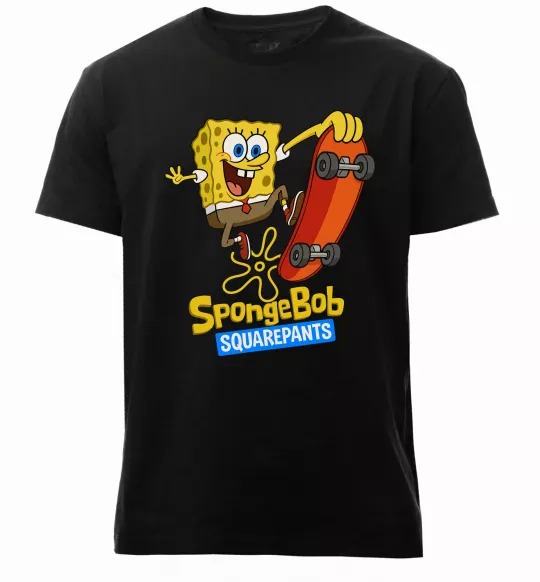 Мужская премиум футболка Спанч Боб на скейті Черный фото