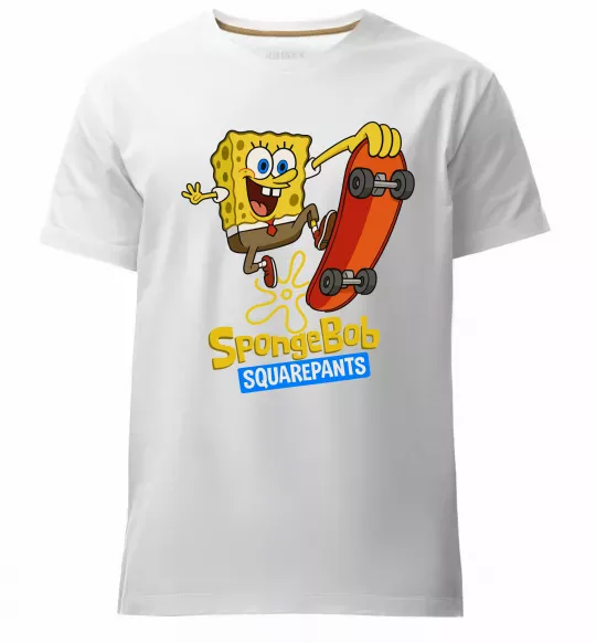 Мужская премиум футболка Спанч Боб на скейті Белый фото