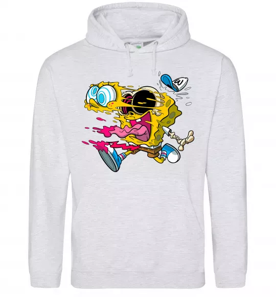 Мужская толстовка (худи) Губка Боб арт Серый меланж фото