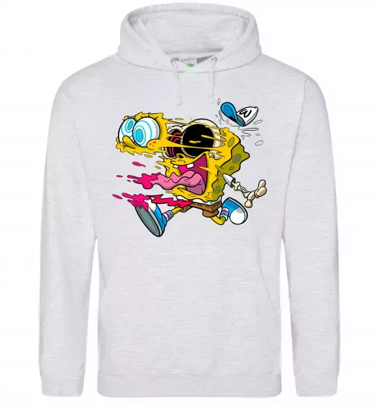 Женская толстовка (худи) Губка Боб арт Серый меланж фото