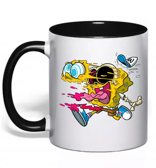 Чашка з кольоровою ручкою Губка Боб арт Чорний фото