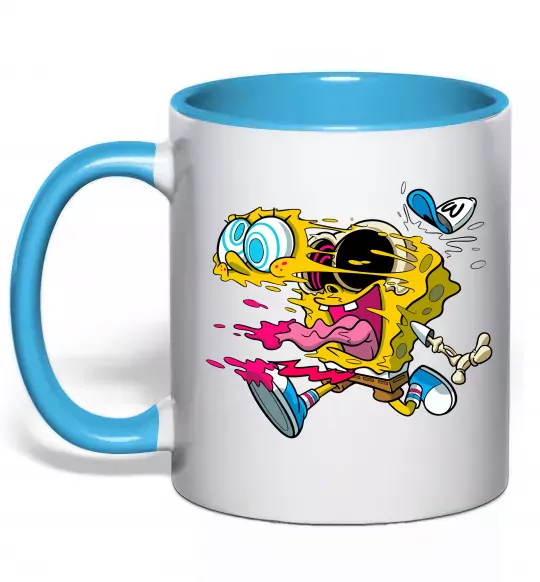 Чашка з кольоровою ручкою Губка Боб арт Блакитний фото