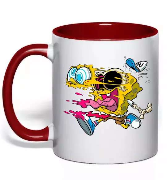 Чашка з кольоровою ручкою Губка Боб арт Червоний фото