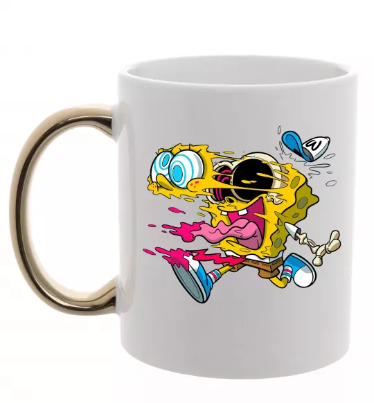 Чашка з кольоровою ручкою Губка Боб арт Золото фото