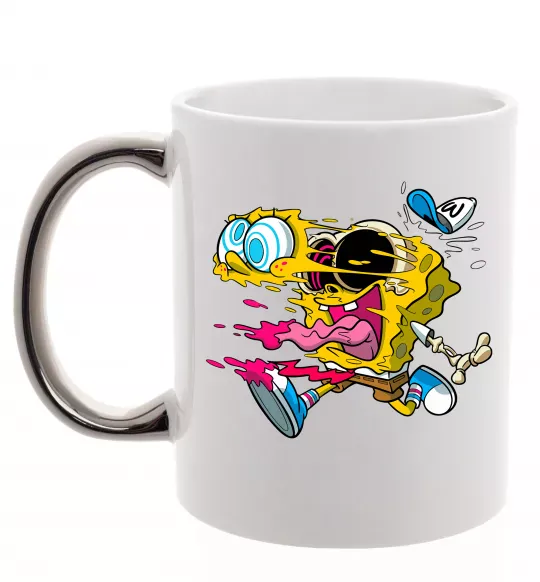 Чашка з кольоровою ручкою Губка Боб арт Срібло фото
