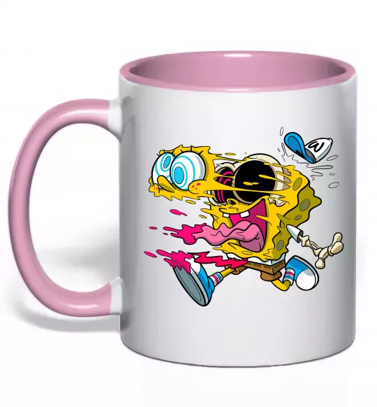 Чашка з кольоровою ручкою Губка Боб арт Ніжно рожевий фото
