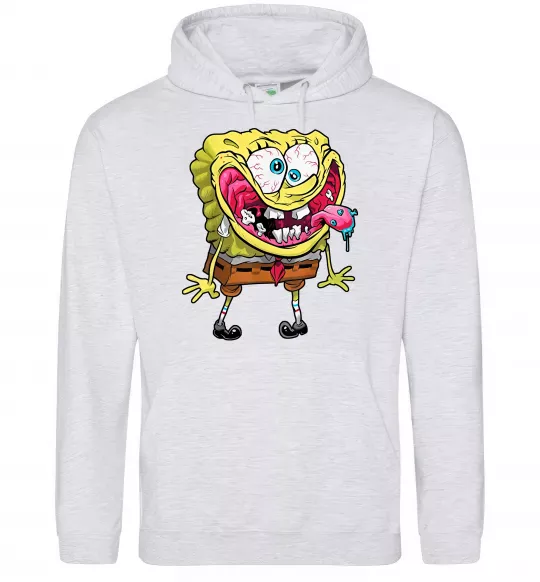Женская толстовка (худи) Спанч Боб Scary Серый меланж фото