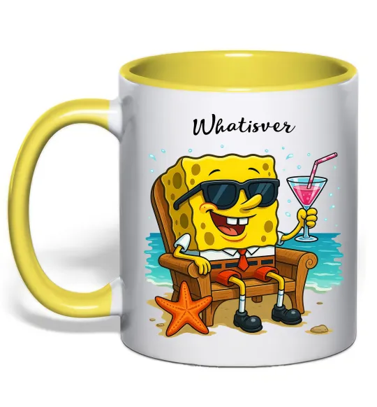 Чашка з кольоровою ручкою Sponge Bob whatisver Лимонний фото