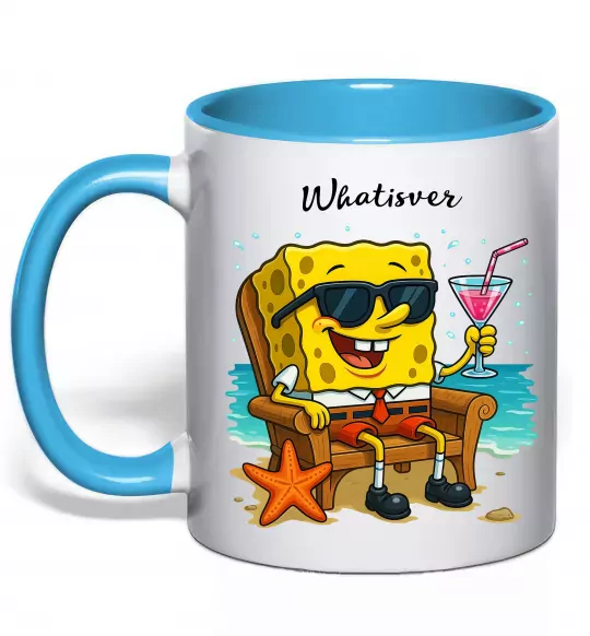 Чашка з кольоровою ручкою Sponge Bob whatisver Блакитний фото