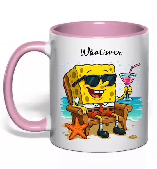 Чашка з кольоровою ручкою Sponge Bob whatisver Ніжно рожевий фото