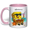 Чашка з кольоровою ручкою Sponge Bob whatisver Ніжно рожевий фото