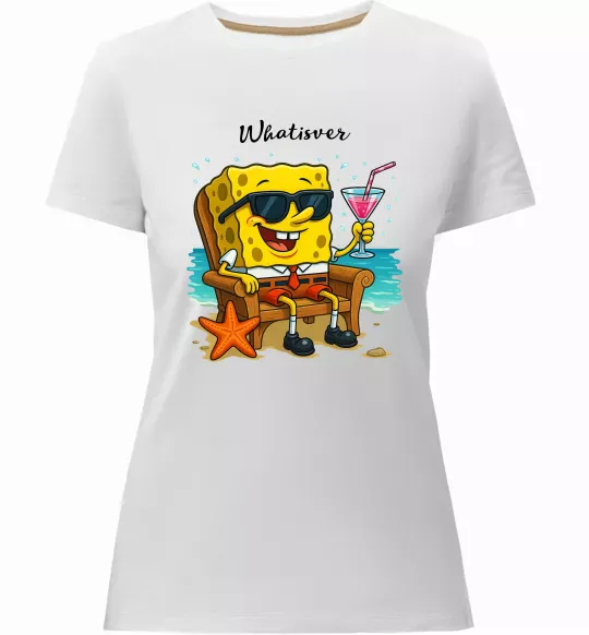 Женская премиум футболка Sponge Bob whatisver Белый фото