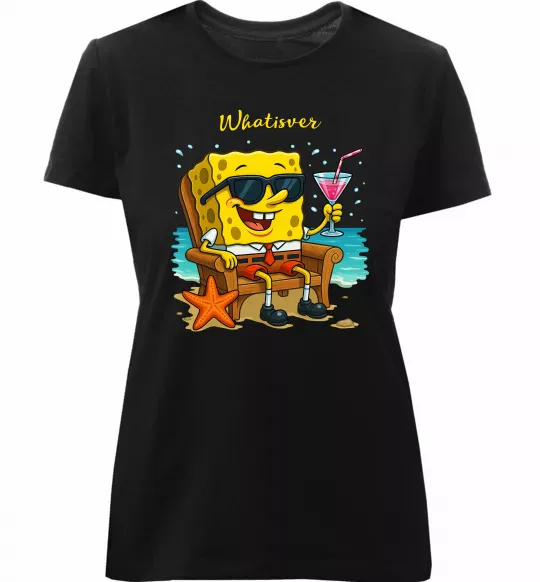 Женская премиум футболка Sponge Bob whatisver Черный фото