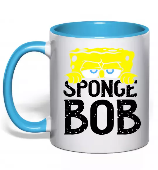 Чашка с цветной ручкой Sponge Bob eyes Голубой фото
