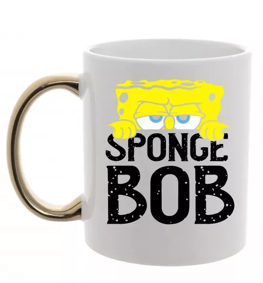 Чашка с цветной ручкой Sponge Bob eyes Золото фото