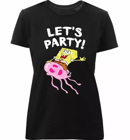 Жіноча преміум футболка Sponge Bob lets party Чорний фото