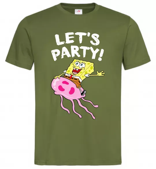 Мужская футболка Sponge Bob lets party Оливковый фото