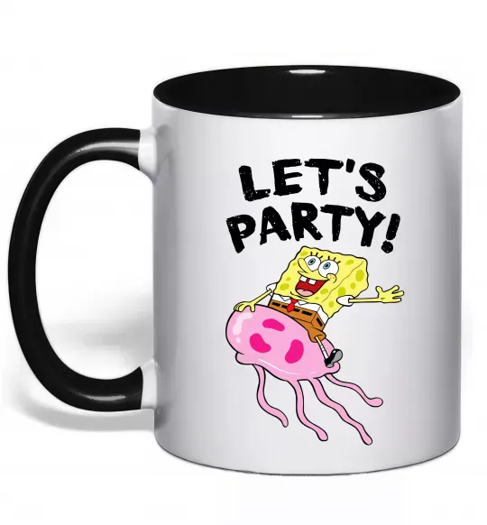 Чашка з кольоровою ручкою Sponge Bob lets party Чорний фото