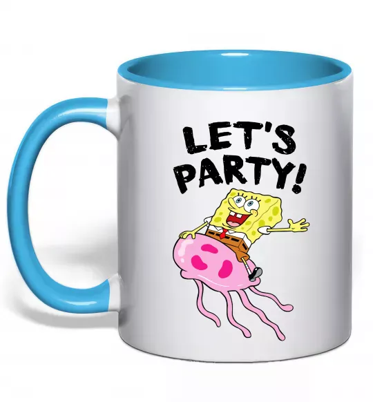 Чашка з кольоровою ручкою Sponge Bob lets party Блакитний фото