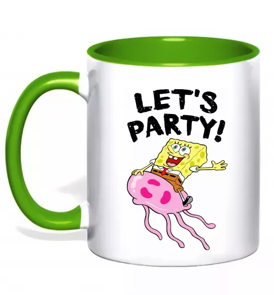 Чашка з кольоровою ручкою Sponge Bob lets party Зелений фото