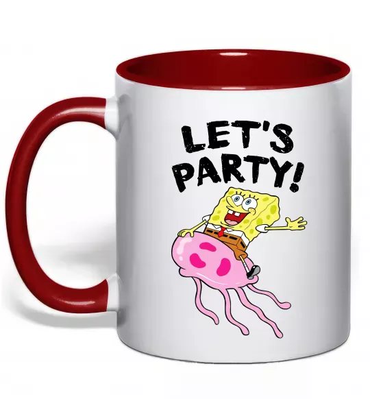Чашка з кольоровою ручкою Sponge Bob lets party Червоний фото