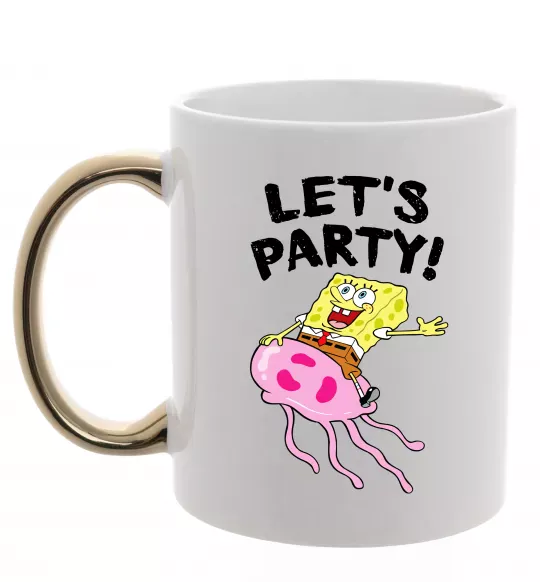 Чашка з кольоровою ручкою Sponge Bob lets party Золото фото