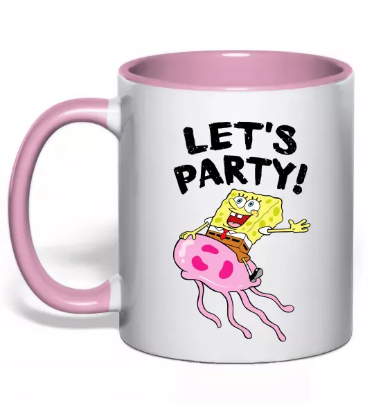 Чашка з кольоровою ручкою Sponge Bob lets party Ніжно рожевий фото