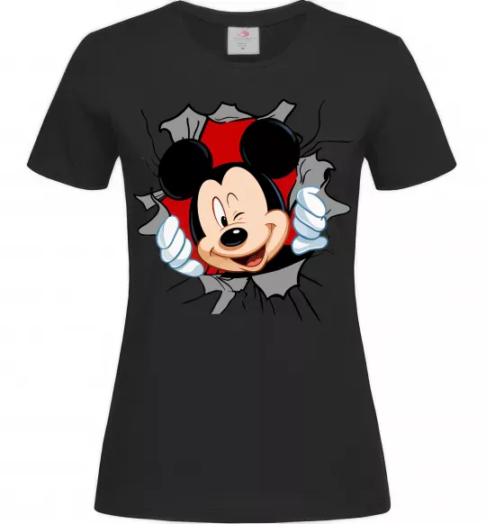 Женская футболка Mickey підморгує Черный фото