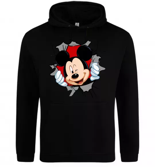 Мужская толстовка (худи) Mickey підморгує Черный фото