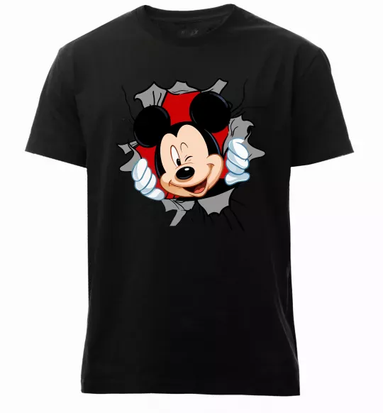 Мужская премиум футболка Mickey підморгує Черный фото
