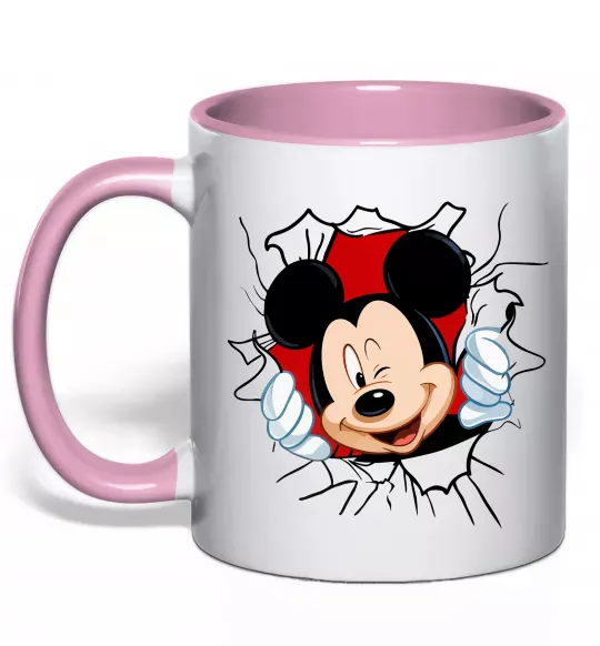 Чашка з кольоровою ручкою Mickey підморгує Ніжно рожевий фото