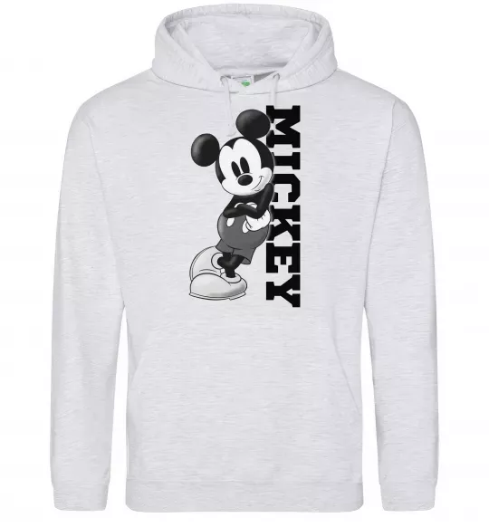 Мужская толстовка (худи) Чорно-білий Міккі Серый меланж фото