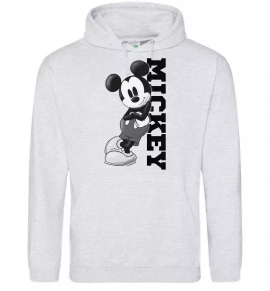 Женская толстовка (худи) Чорно-білий Міккі Серый меланж фото