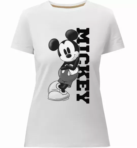 Женская премиум футболка Чорно-білий Міккі Белый фото