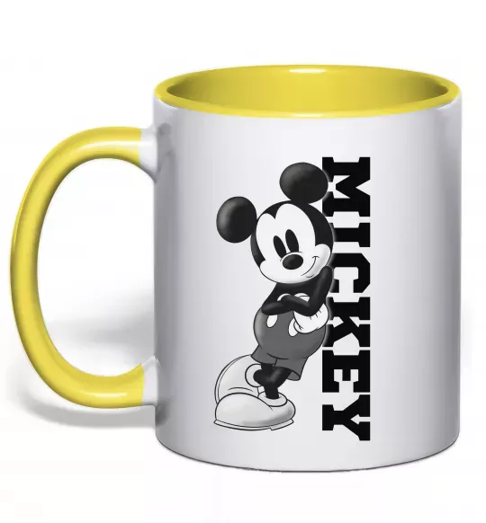Чашка с цветной ручкой Чорно-білий Міккі Солнечно желтый фото