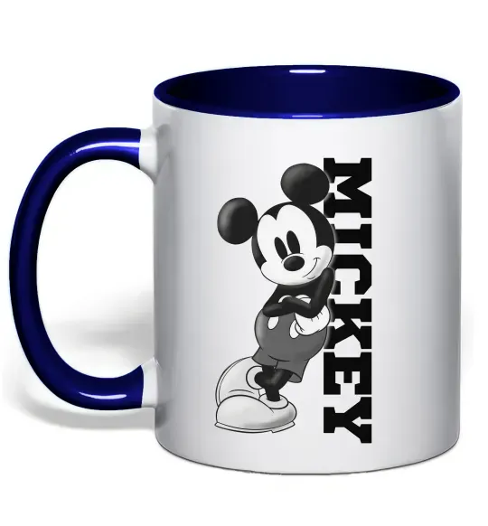 Чашка с цветной ручкой Чорно-білий Міккі Глубокий темно-синий фото