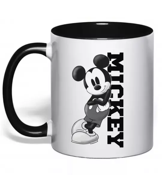 Чашка с цветной ручкой Чорно-білий Міккі Черный фото