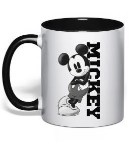 Чашка з кольоровою ручкою Чорно-білий Міккі