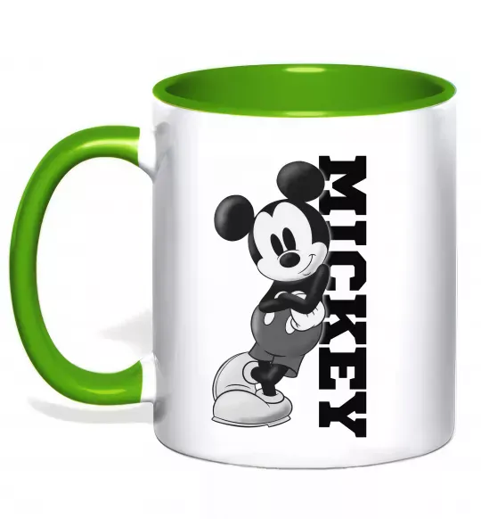 Чашка с цветной ручкой Чорно-білий Міккі Зеленый фото