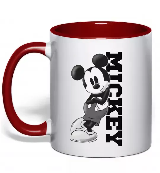 Чашка с цветной ручкой Чорно-білий Міккі Красный фото