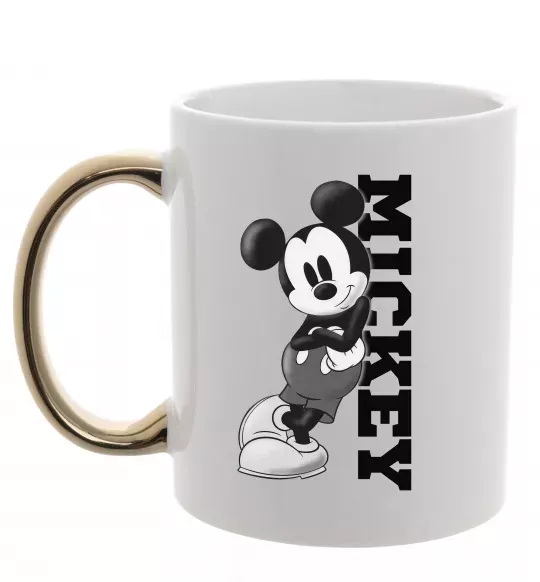 Чашка с цветной ручкой Чорно-білий Міккі Золото фото