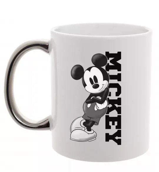 Чашка с цветной ручкой Чорно-білий Міккі Серебро фото