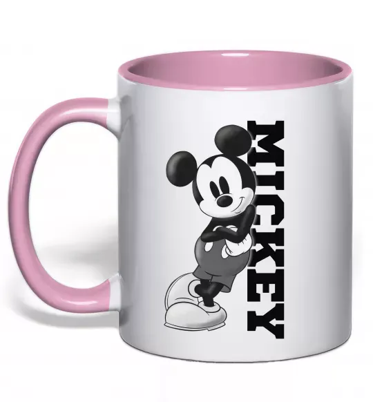 Чашка с цветной ручкой Чорно-білий Міккі Нежно розовый фото