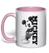 Чашка с цветной ручкой Чорно-білий Міккі Нежно розовый фото