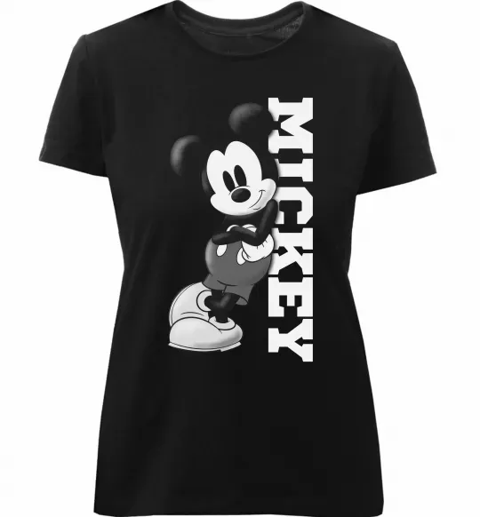 Женская премиум футболка Чорно-білий Міккі Черный фото
