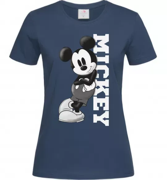 Женская футболка Чорно-білий Міккі Темно-синий фото