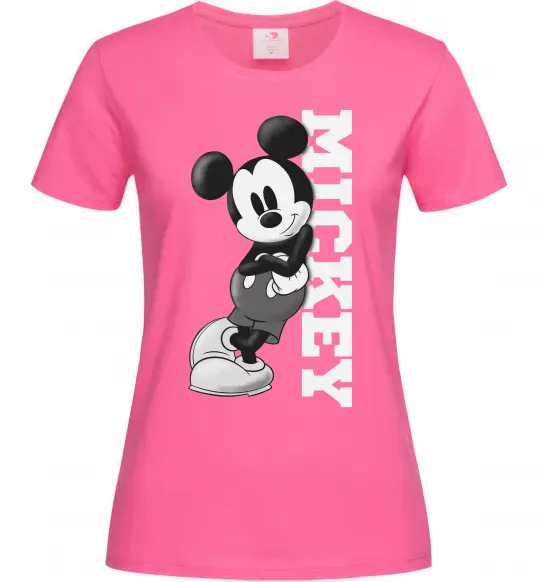 Женская футболка Чорно-білий Міккі Ярко-розовый фото