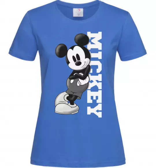 Женская футболка Чорно-білий Міккі Ярко-синий фото