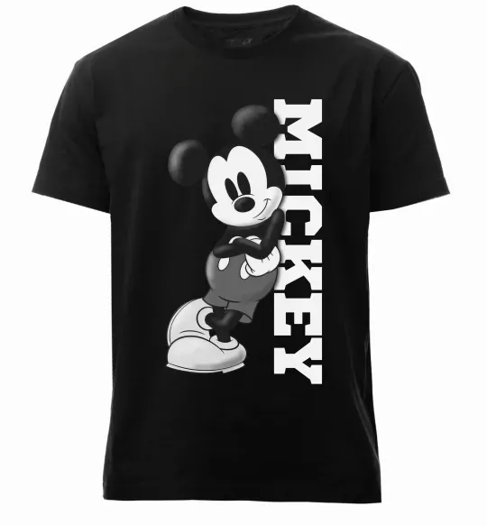 Мужская премиум футболка Чорно-білий Міккі Черный фото