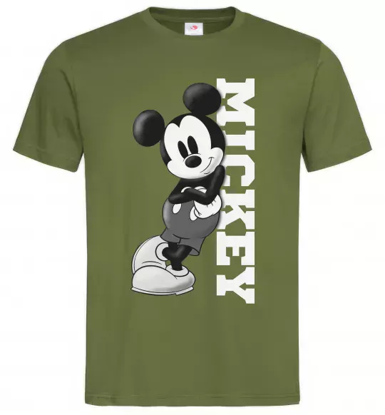 Мужская футболка Чорно-білий Міккі Оливковый фото